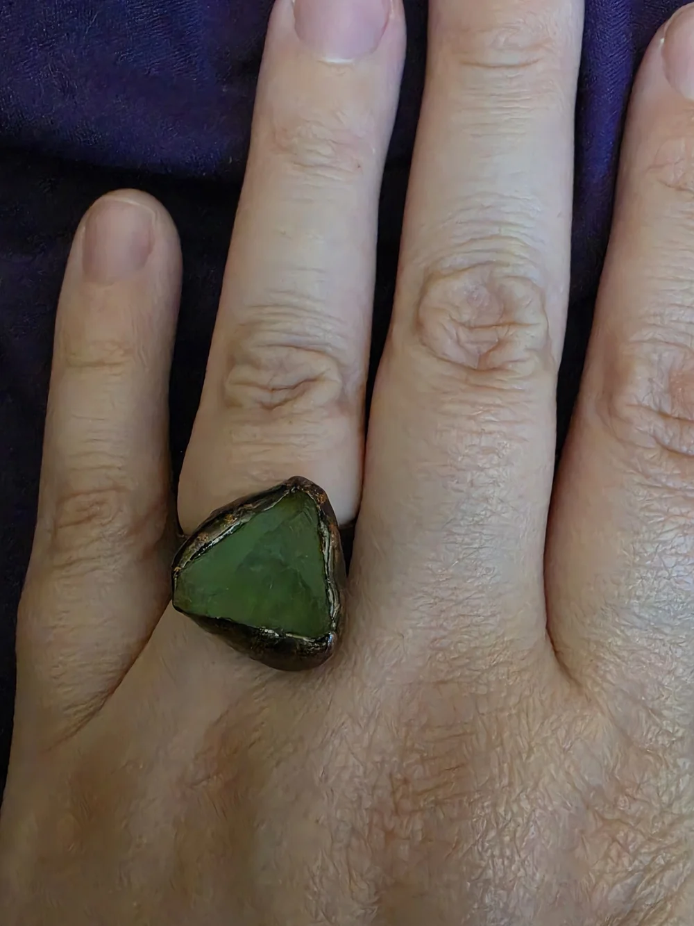 Adjustable Green Triangle Crystal Copper Ring - Women Jewelry
